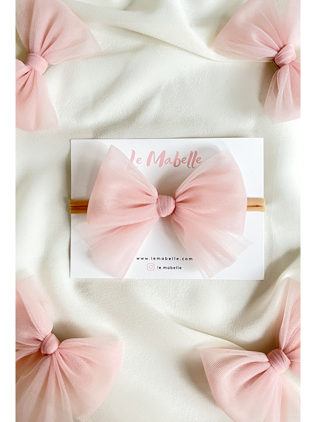 Pembe Pudra Tül Fiyonk Saç Bandı-1