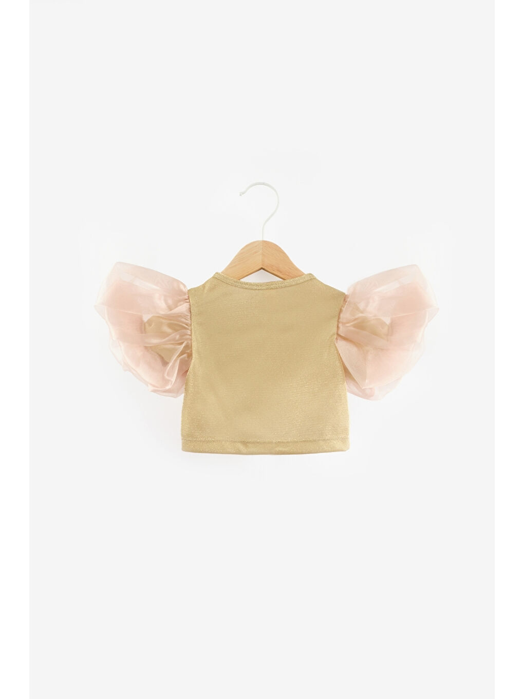 Sarı Altın  Kolları Tüllü Simli Kız Çocuk Bluz-1