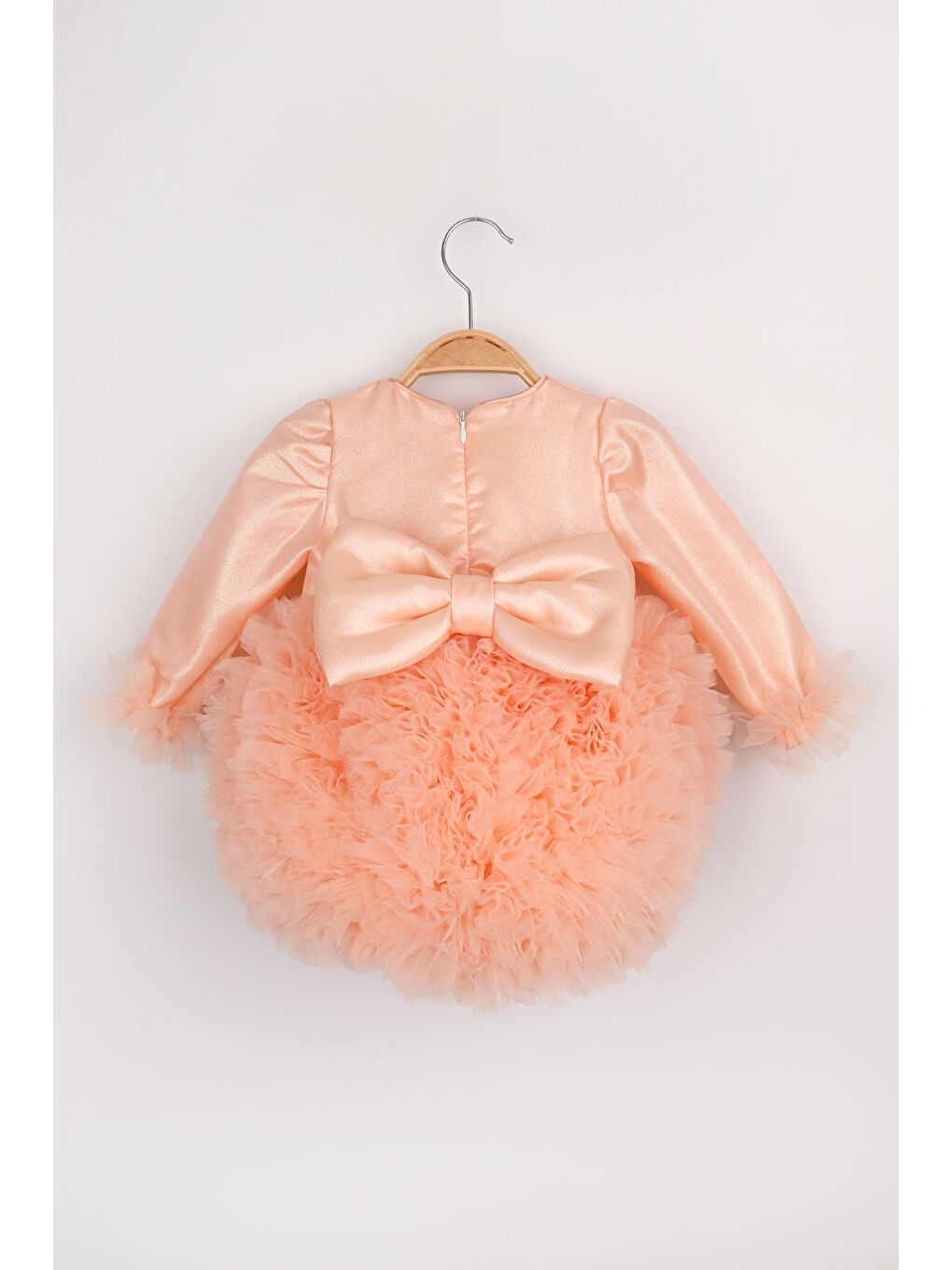 Pembe Somon Uzun Kollu Tütülü Kız Bebek Prenses Elbise - Asel-1