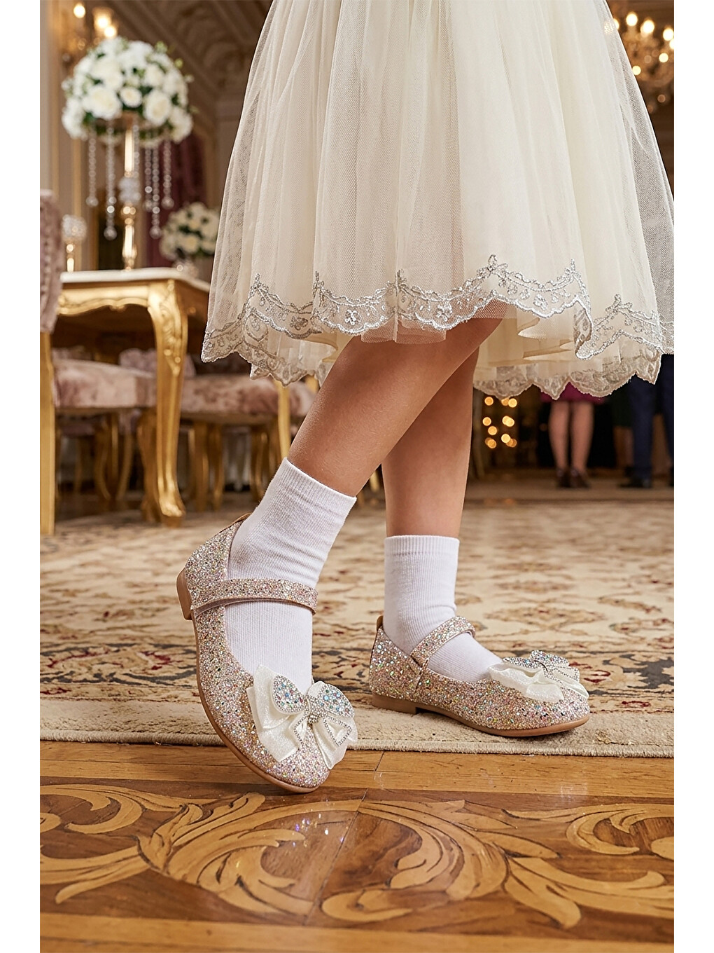 Sarı Hiza Taşlı Cırtlı Kız Çocuk Babet Ayakkabı-2