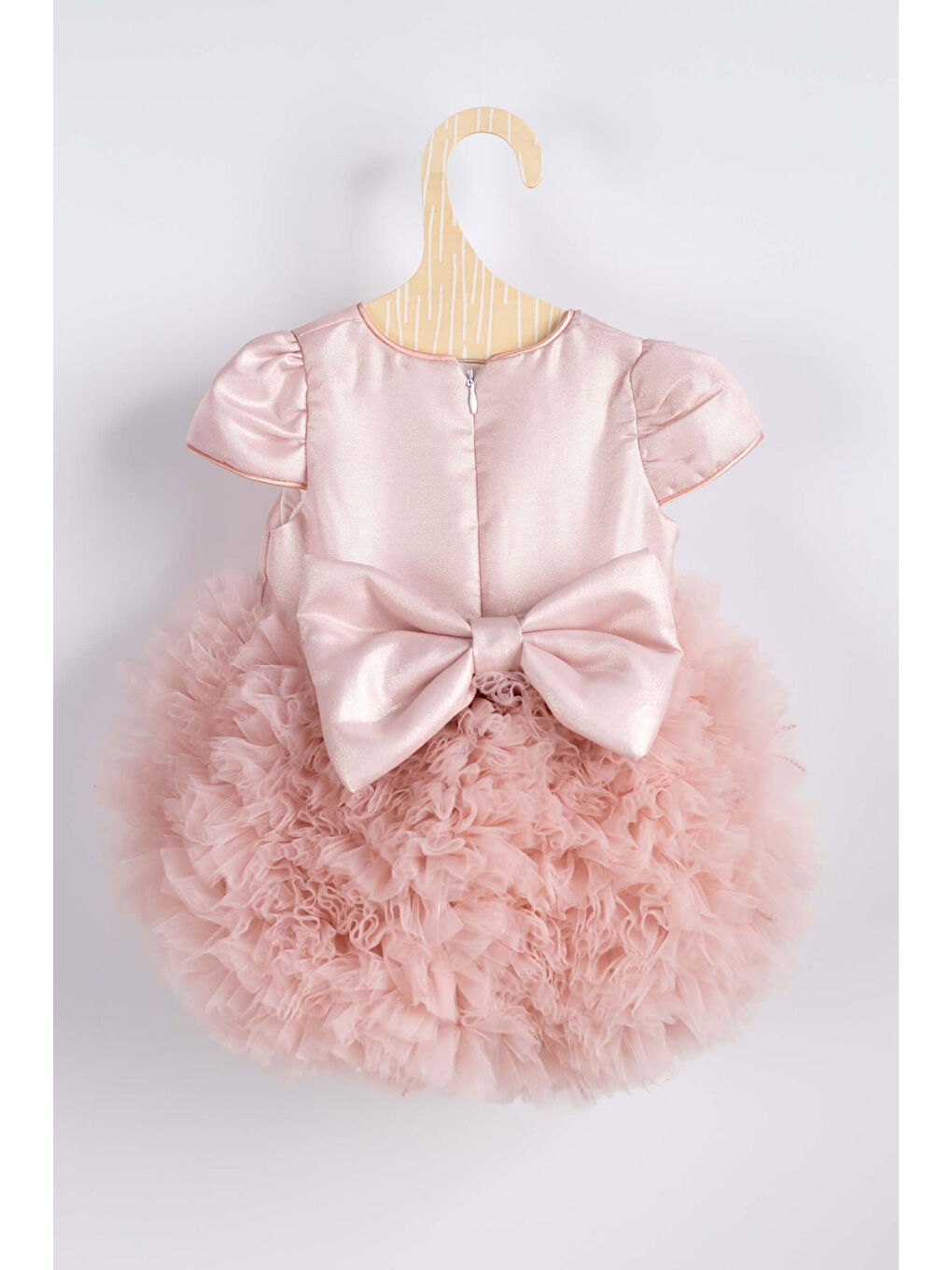 Pembe Pudra Kısa Kollu Tütülü Bebek Prenses Elbise - Lina-3