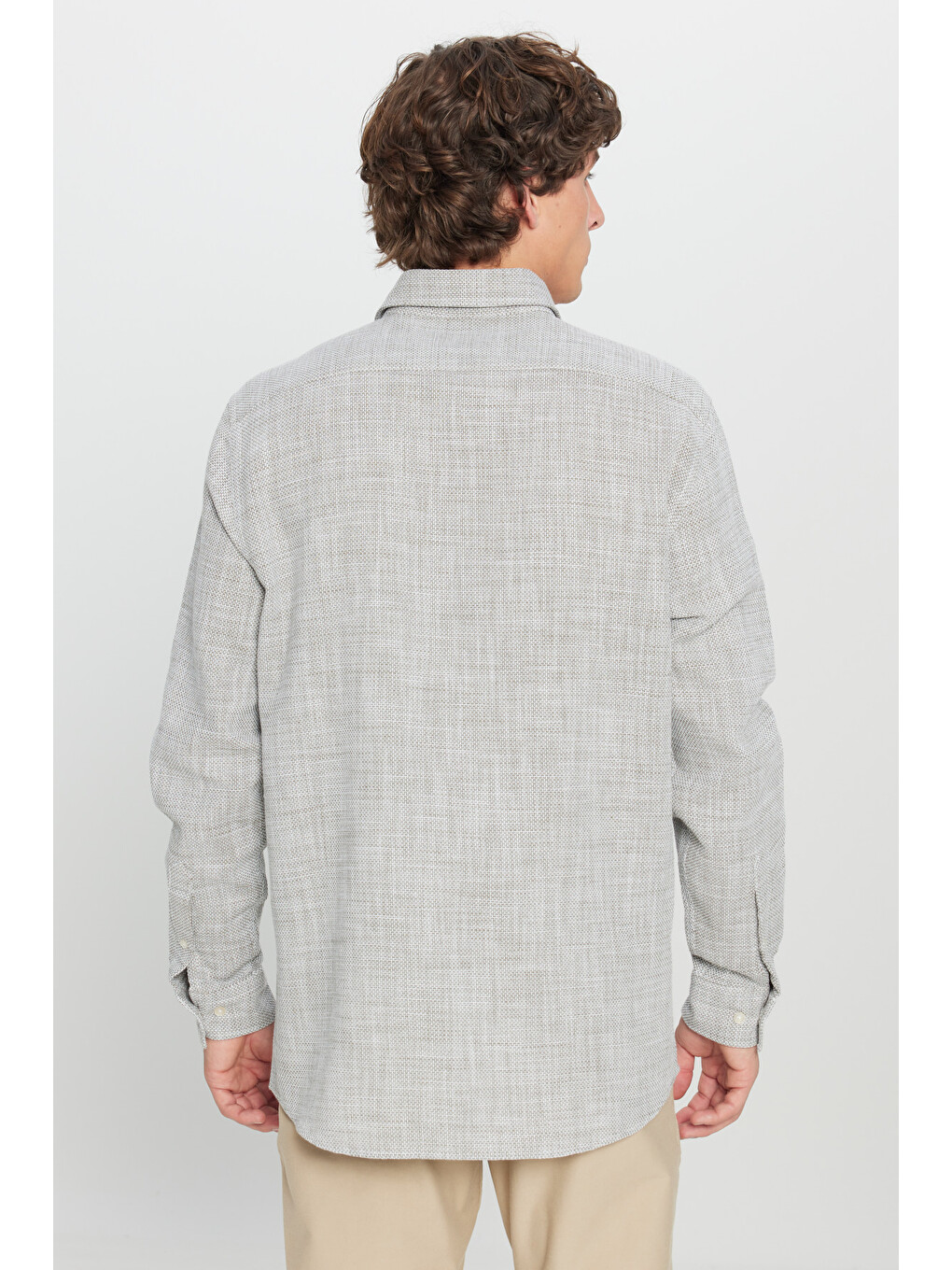 Erkek Haki-beyaz %100 Pamuk Slim Fit Dar Kesim Klasik Yaka Armürlü Gömlek-4
