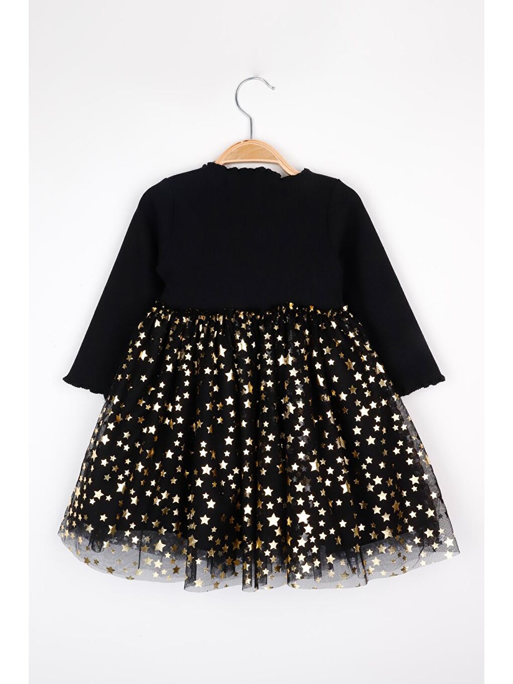 Siyah Yıldız Baskılı Tül Etekli Kız Çocuk Elbise - Karen-5
