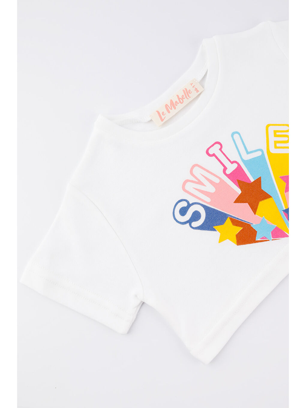 Beyaz Smile Yıldız Baskılı Kız Çocuk Crop Tişört - Becky-3