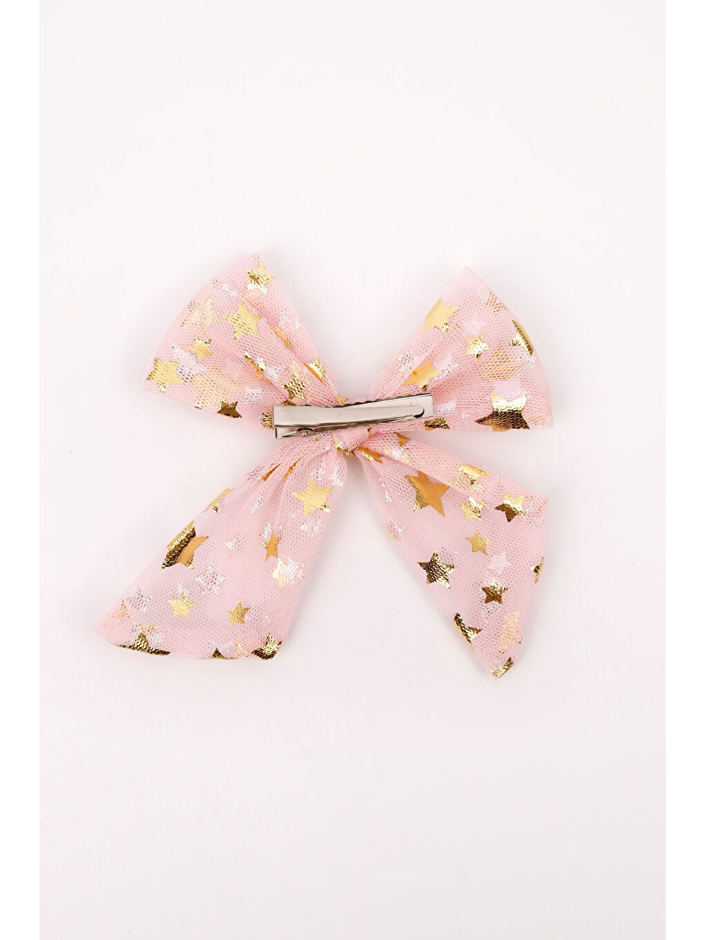 Pembe Pudra Yıldız Baskılı Tül Kız Çocuk Klips Toka-1