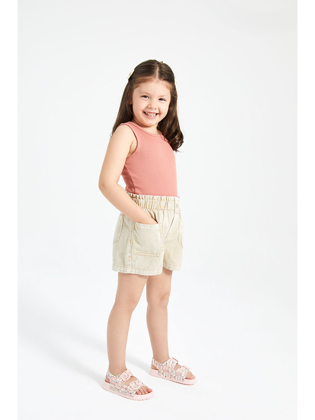 Pembe Miyu II Baskılı Kız Okul Öncesi Pudra Sandalet-1