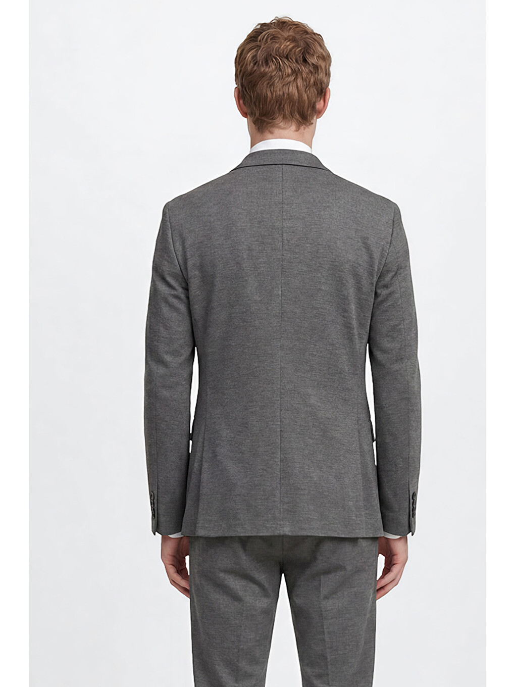 Erkek Gri Melanj 360 Her Yöne Esneyen Slim Fit Mono Yaka Beli Bağlamalı Takım Elbise-5