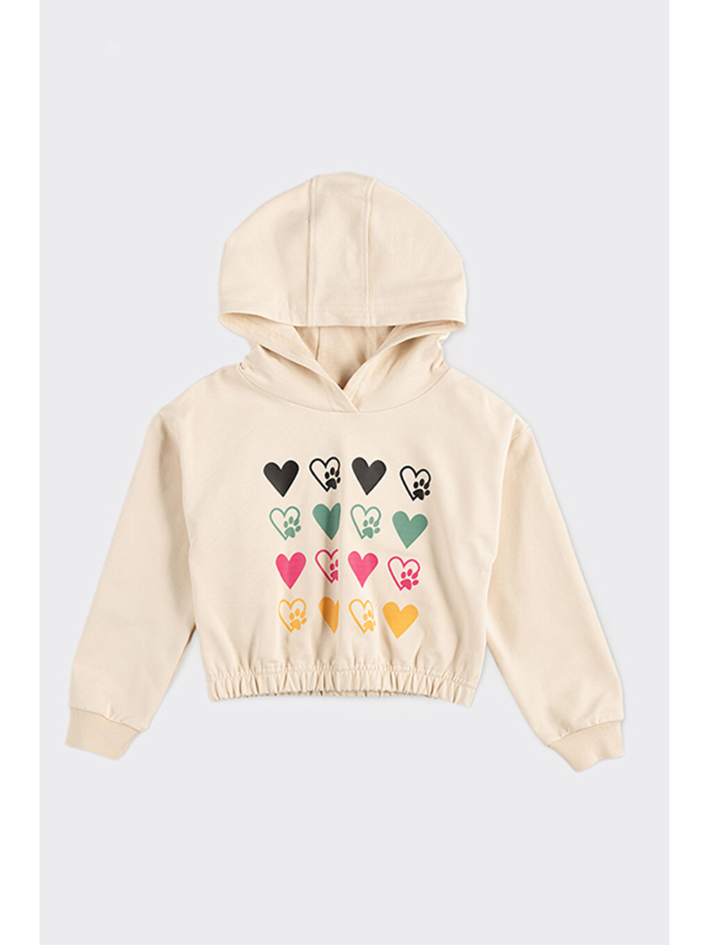 Kız Çocuk Baskı Detaylı Kapüşonlu Bej Sweatshirt-3
