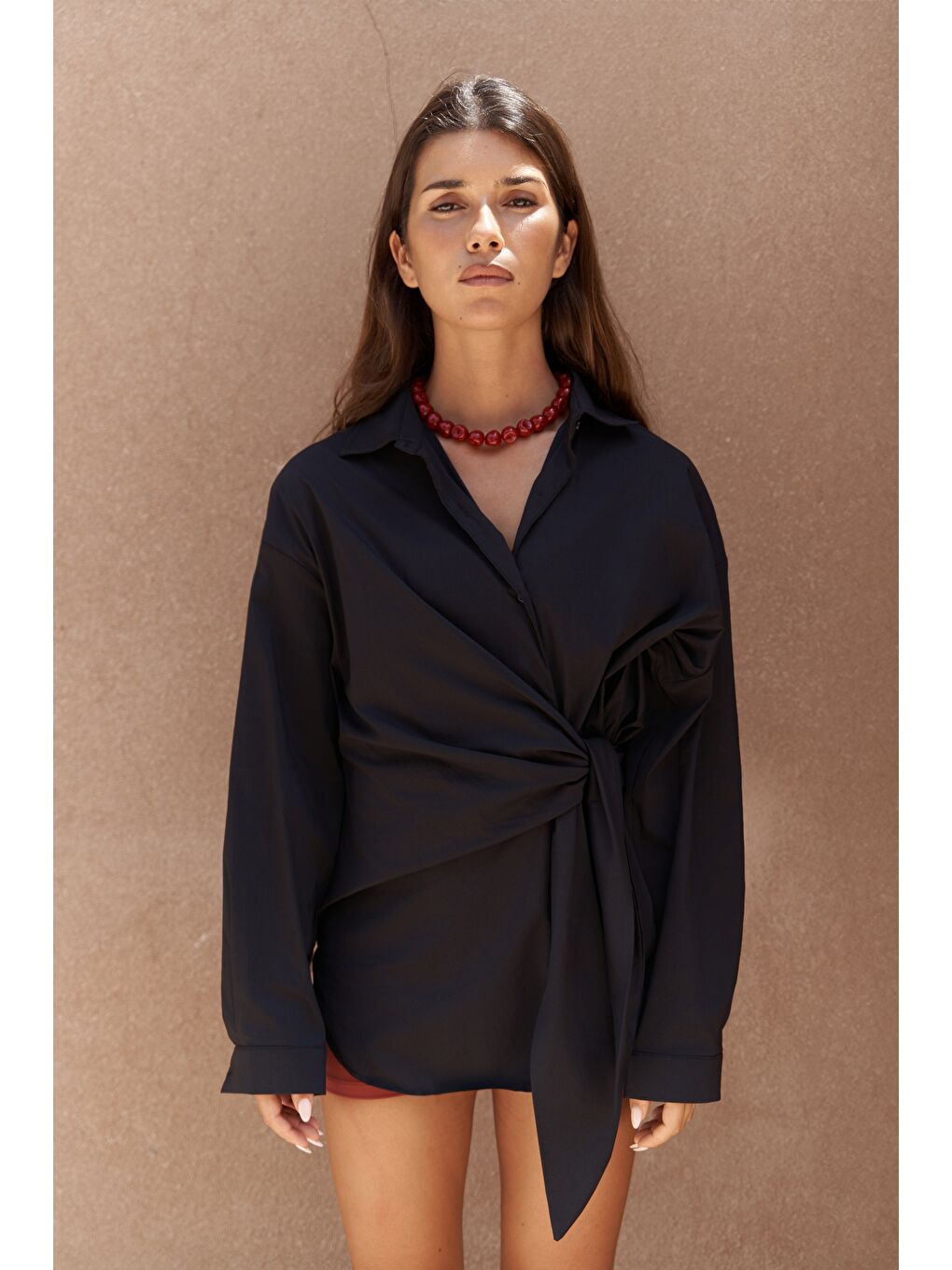 Ester Bağlamalı Siyah Gömlek-5