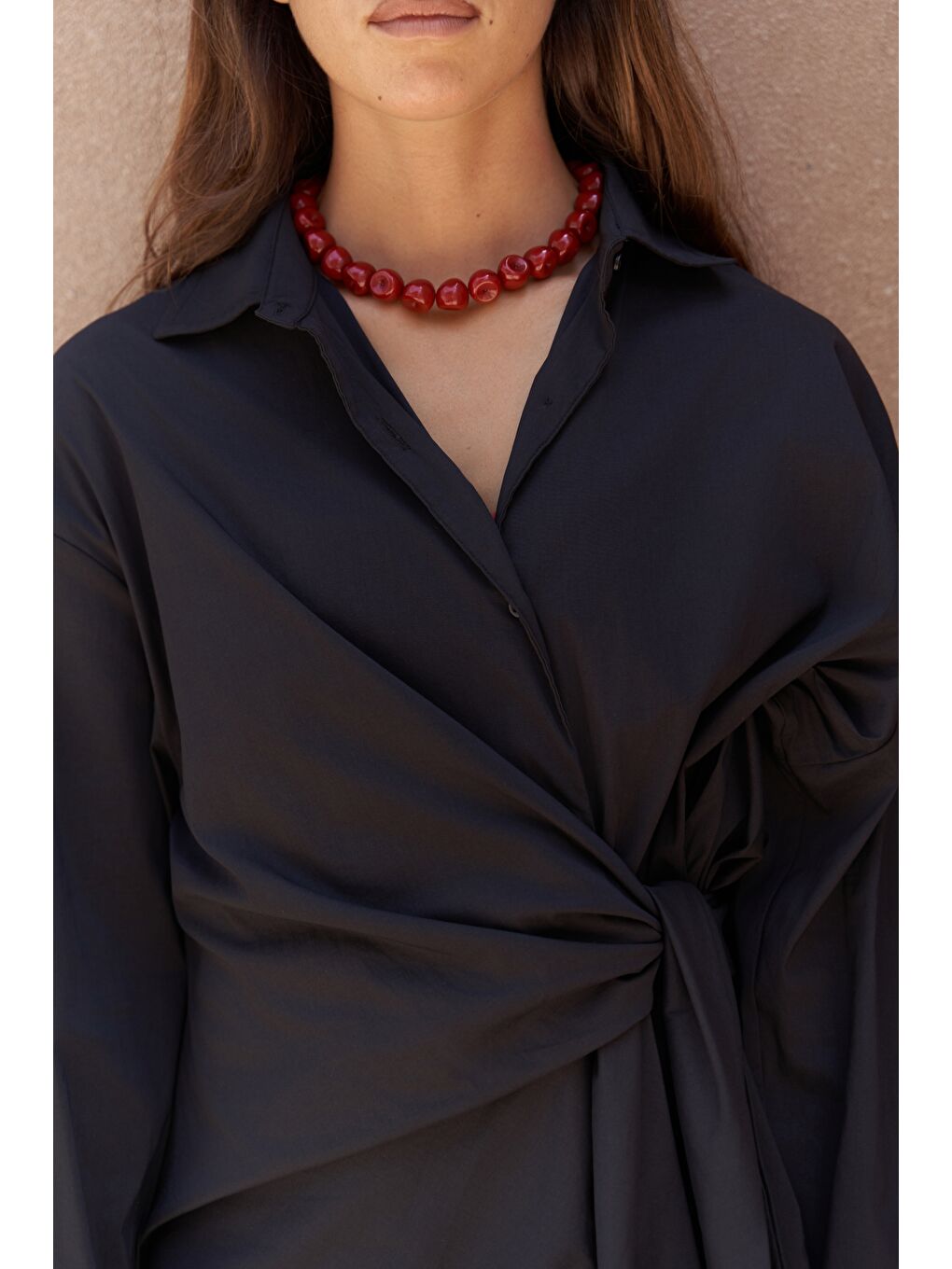 Ester Bağlamalı Siyah Gömlek-7