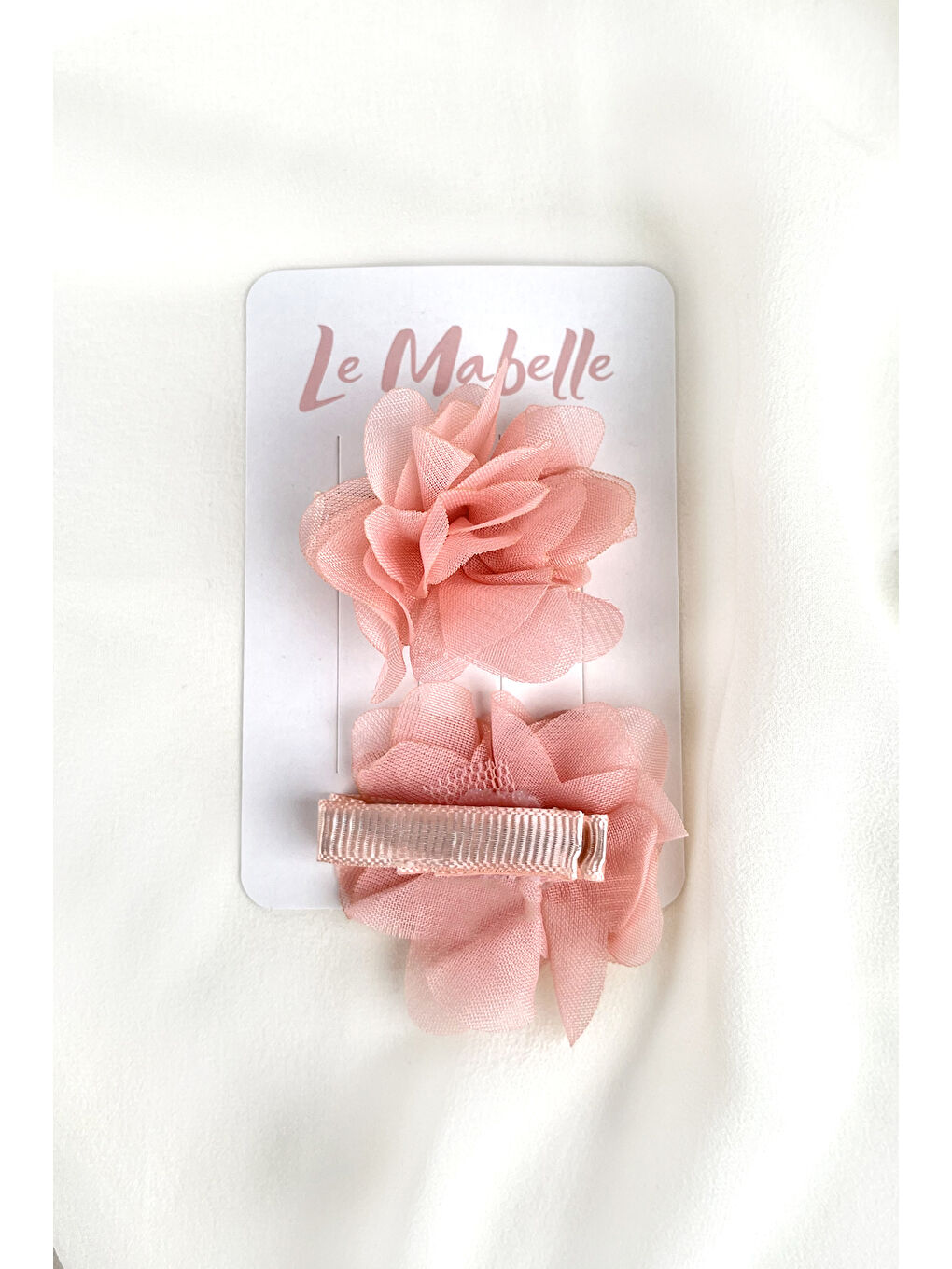 Pembe Pudra 2'li Tül Çiçek Kız Çocuk Klips Toka Set-2