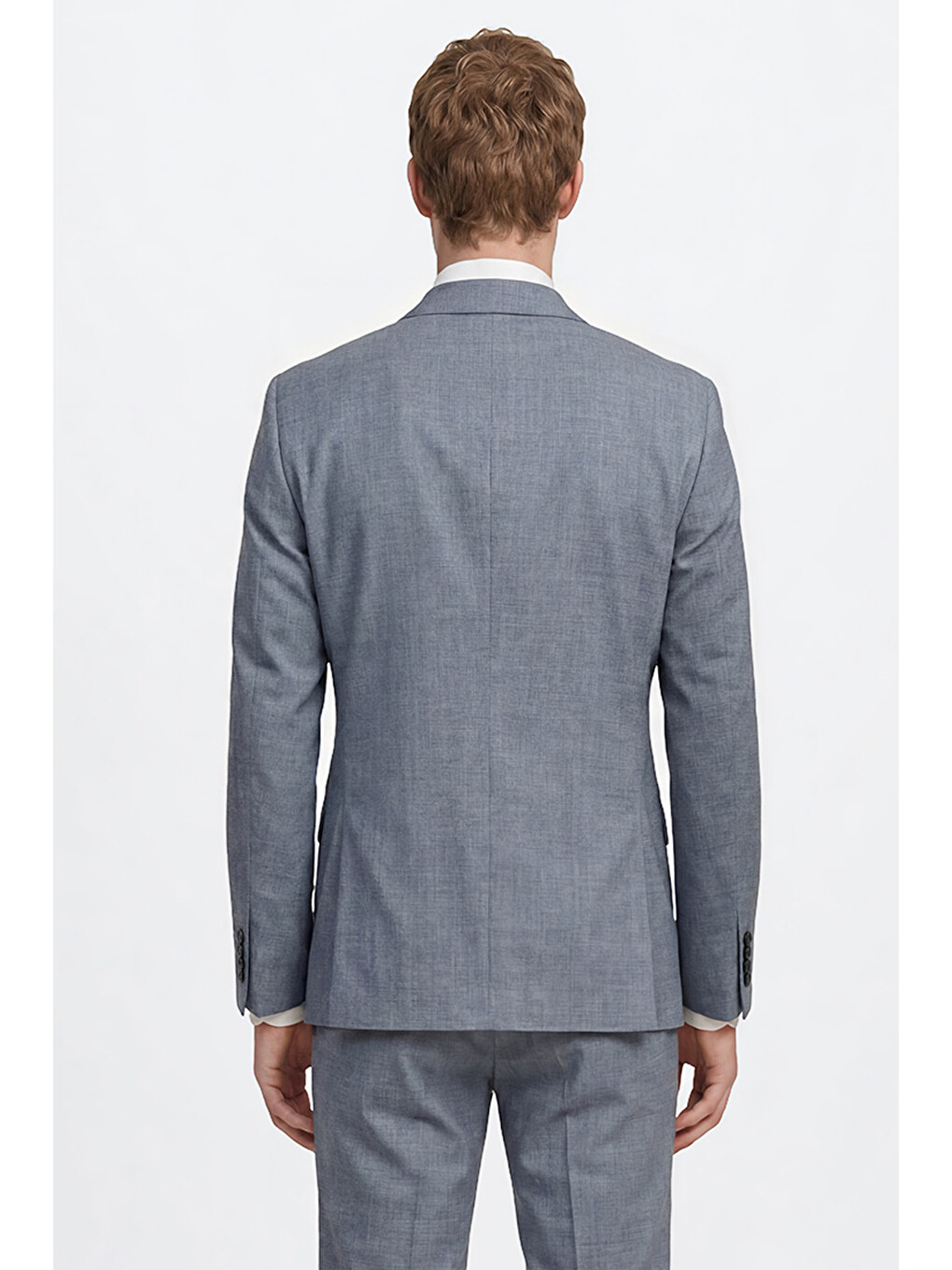 Erkek Mavi Yünlü Slim Fit Dar Kesim Kırlangıç Yaka Kapak Cepli Takım Elbise-6