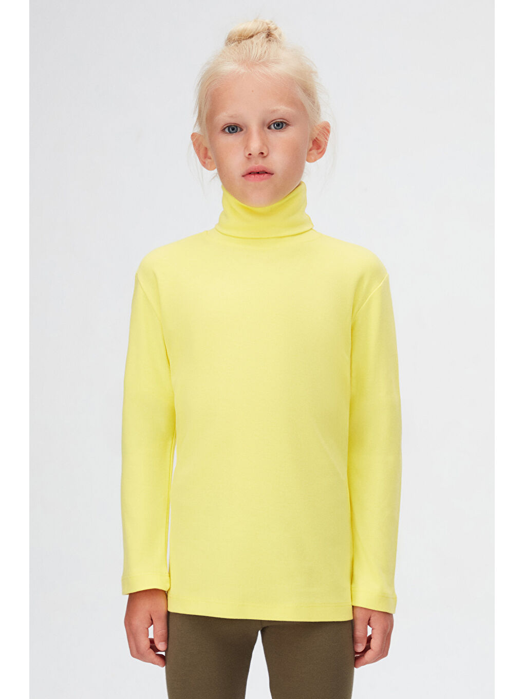 Fosforlu Sarı Kız Çocuk Balıkçı Yaka Uzun Kollu Badi-1