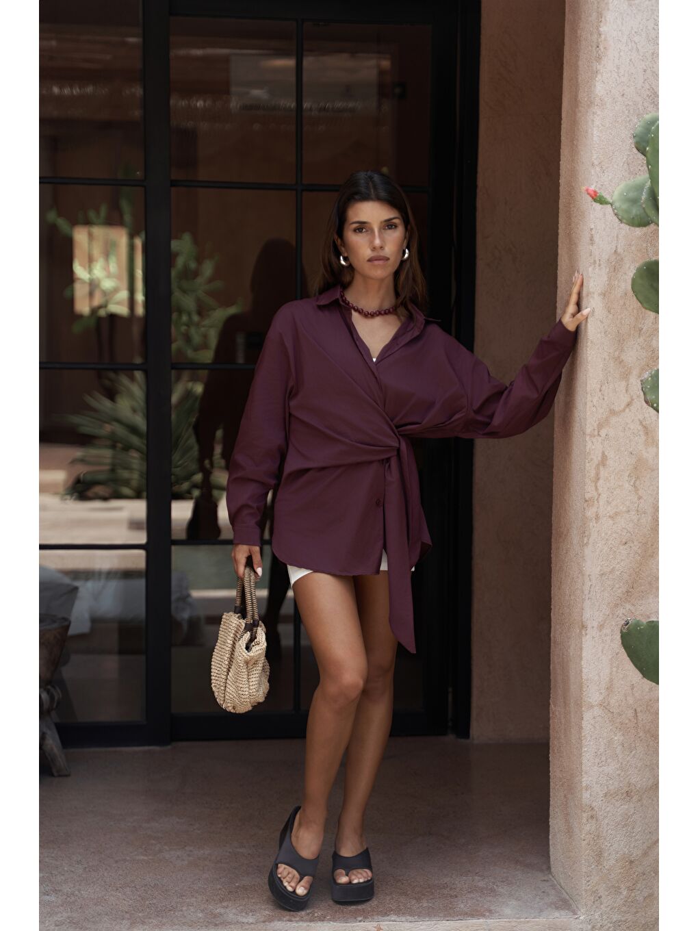 Ester Bağlamalı Bordo Gömlek-1