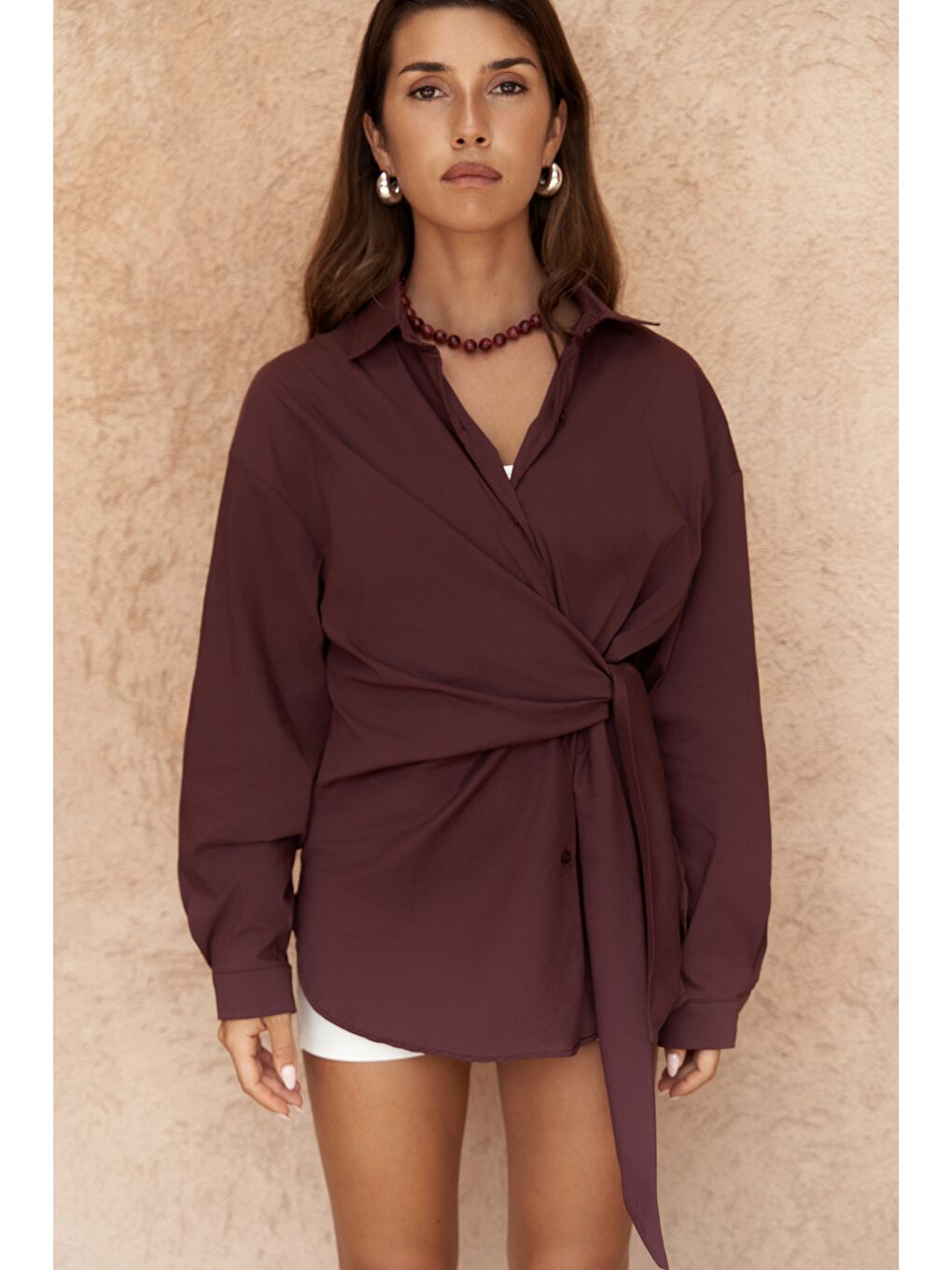 Ester Bağlamalı Bordo Gömlek-2