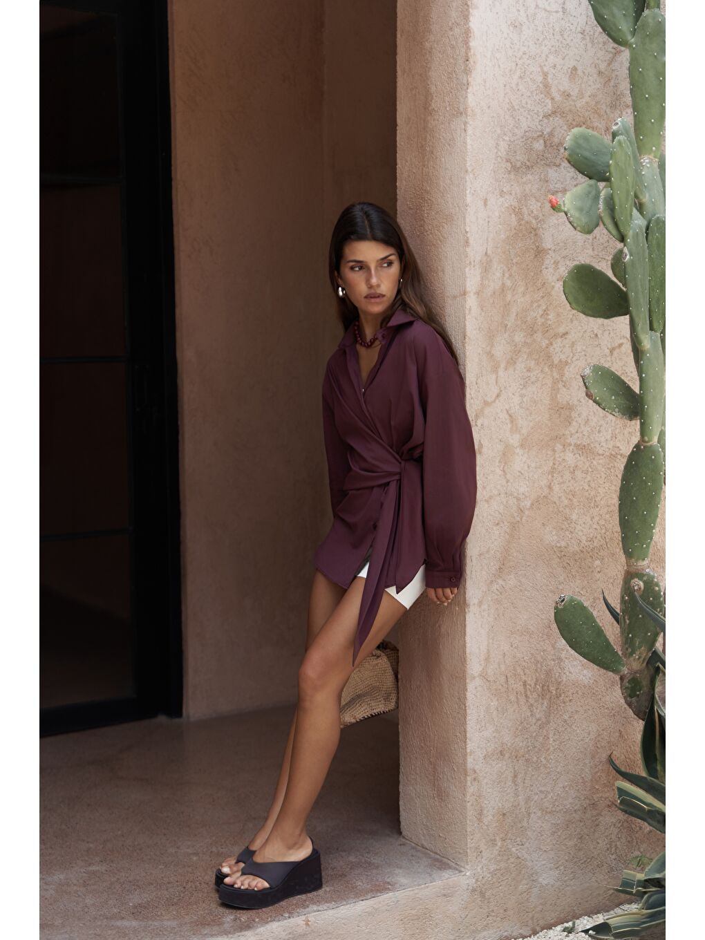 Ester Bağlamalı Bordo Gömlek-4