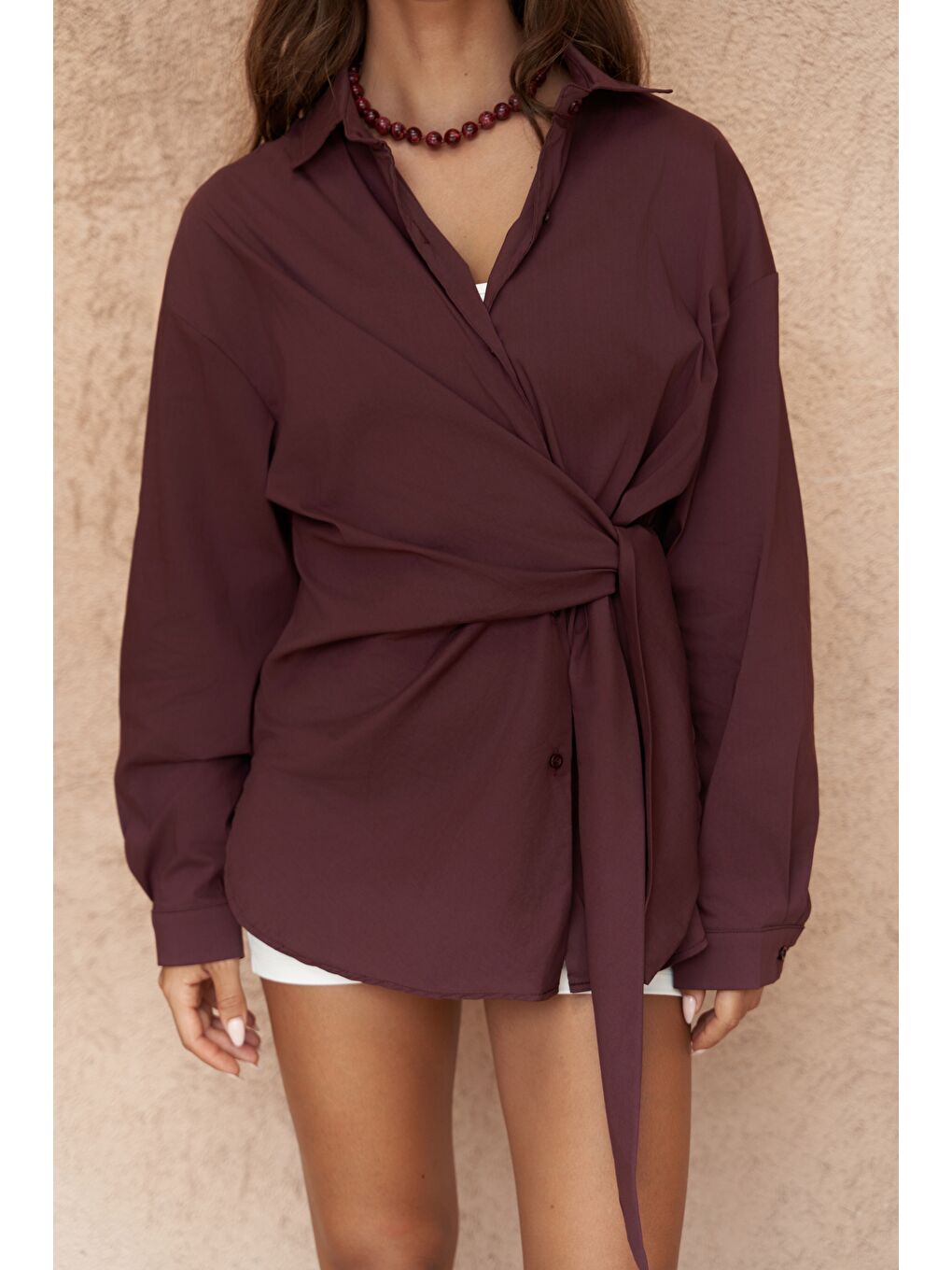 Ester Bağlamalı Bordo Gömlek-5