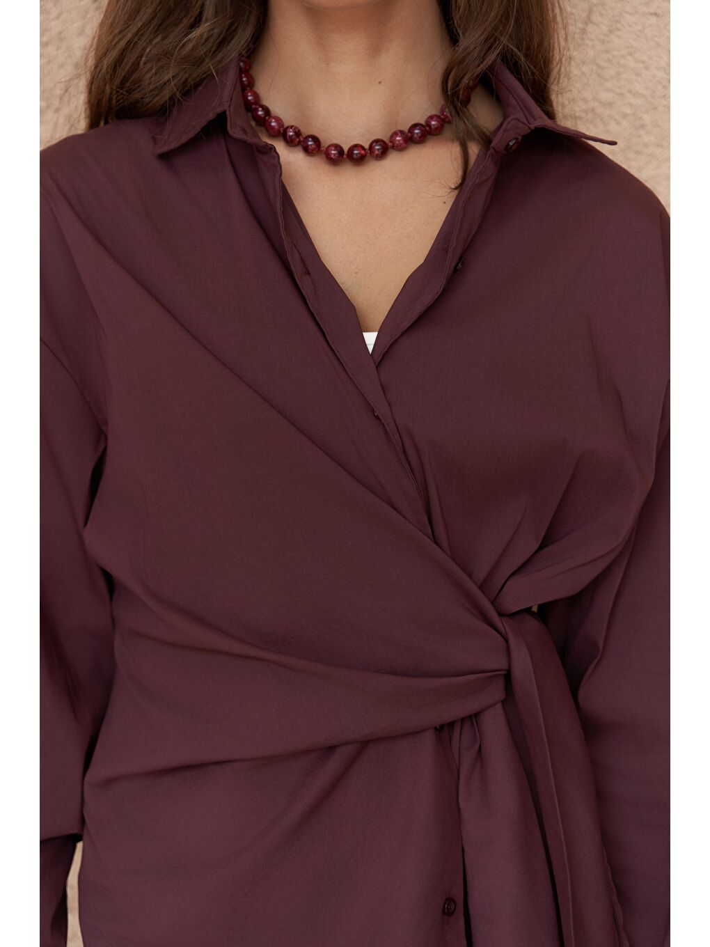 Ester Bağlamalı Bordo Gömlek-6