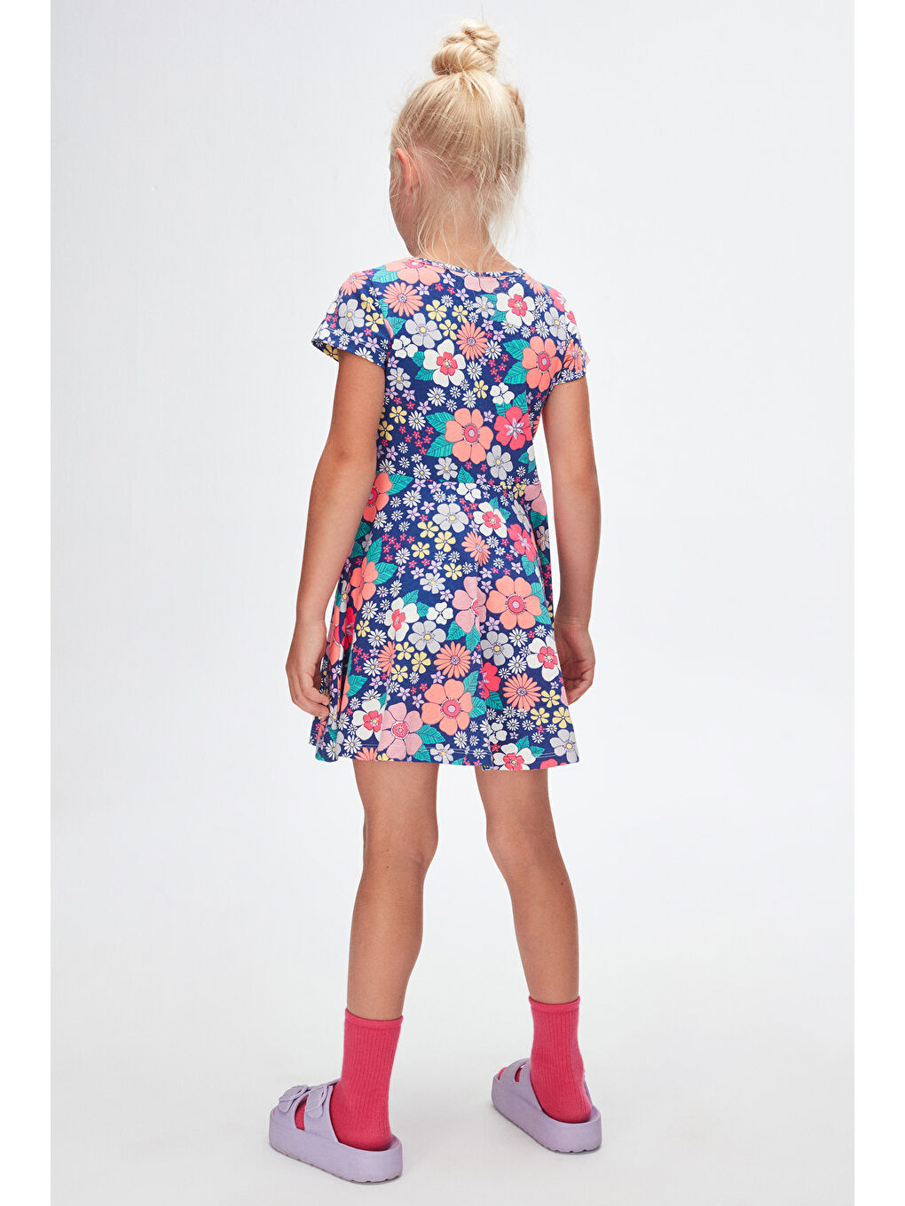 Karışık Neon Garden Kız Çocuk Desenli Kısa Kollu Elbise-3