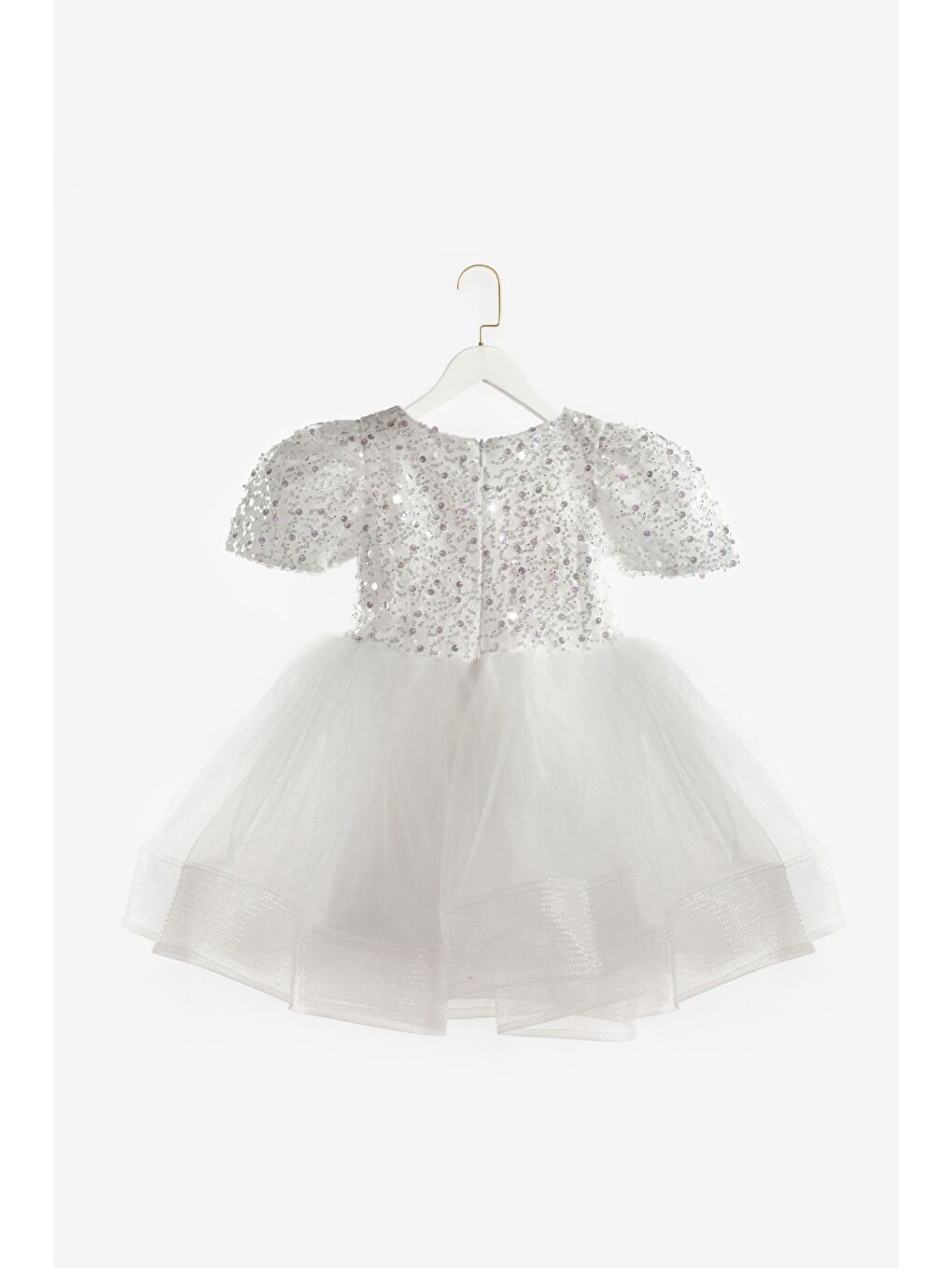 Beyaz Boncuklu Pullu Kız Çocuk Elbise - Gloria-4