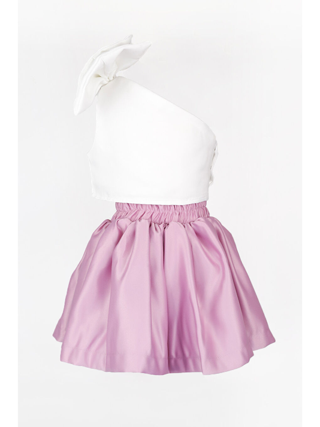 Lila Tek Omuzlu Fiyonk Detaylı Etek Crop Kız Çocuk İkili Takım - Luisa-5