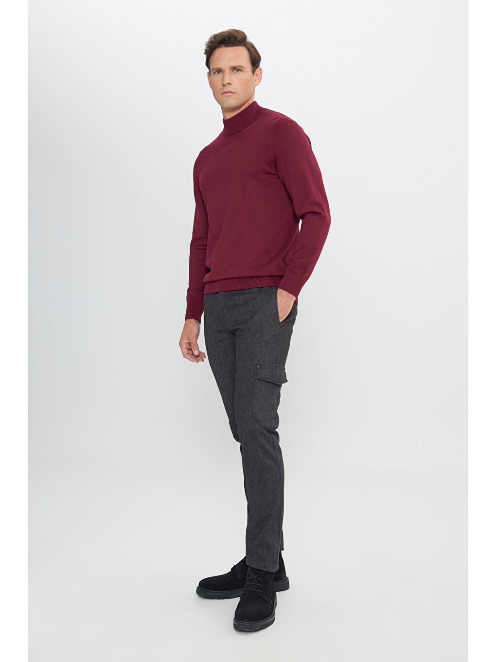 Erkek Siyah-gri Slim Fit Dar Kesim Diyagonal Desenli Kargo Cepli Esnek Pantolon-2