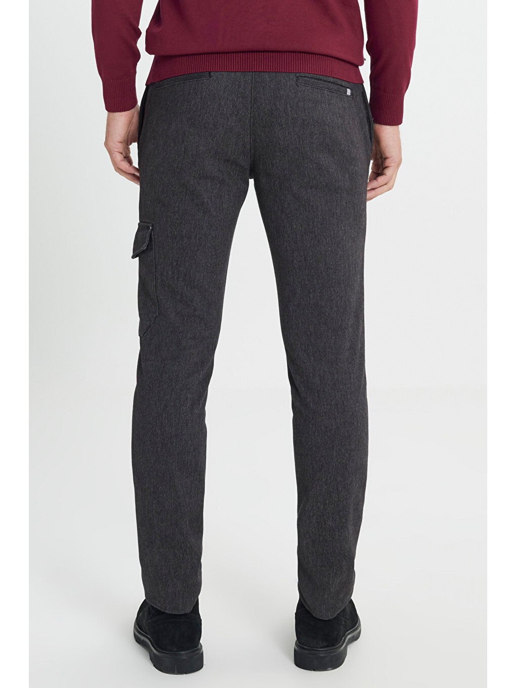 Erkek Siyah-gri Slim Fit Dar Kesim Diyagonal Desenli Kargo Cepli Esnek Pantolon-5