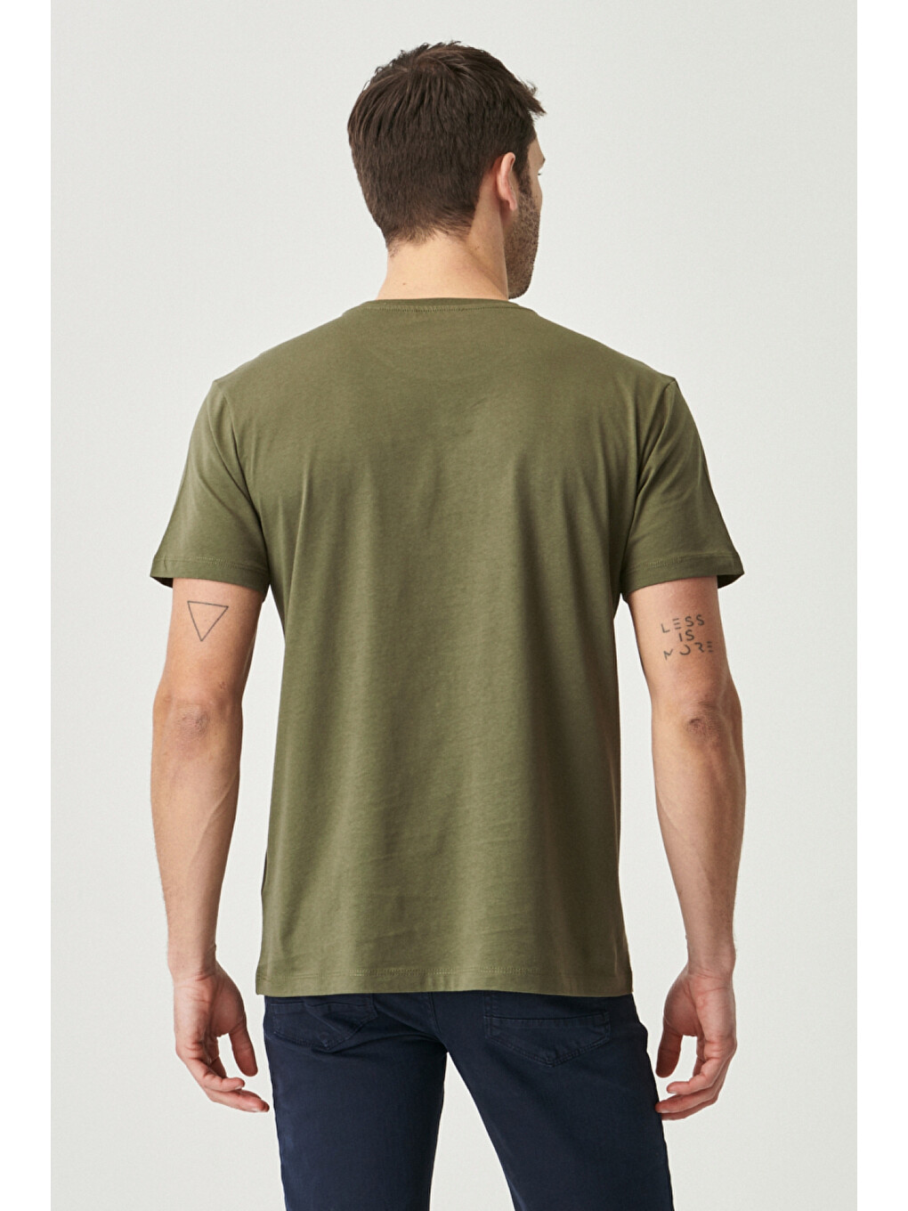 Erkek Haki Slim Fit Dar Kesim %100 Pamuk Bisiklet Yaka Kısa Kollu Tişört-9