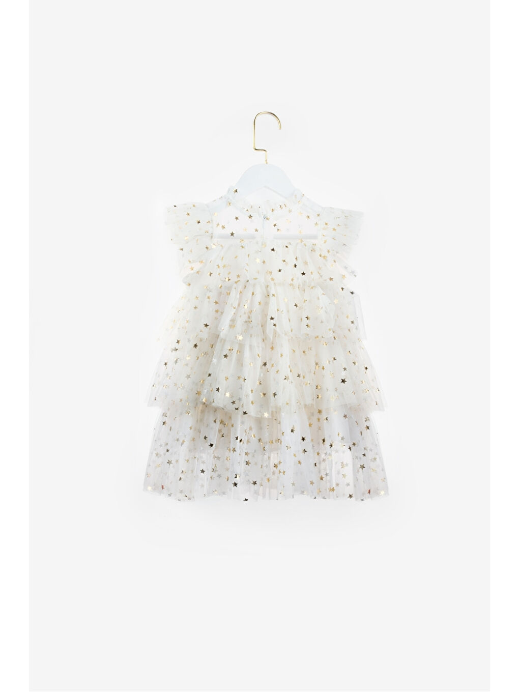 Ekru Yıldızlı Katlı Kız Çocuk Tül Elbise - Essie-4