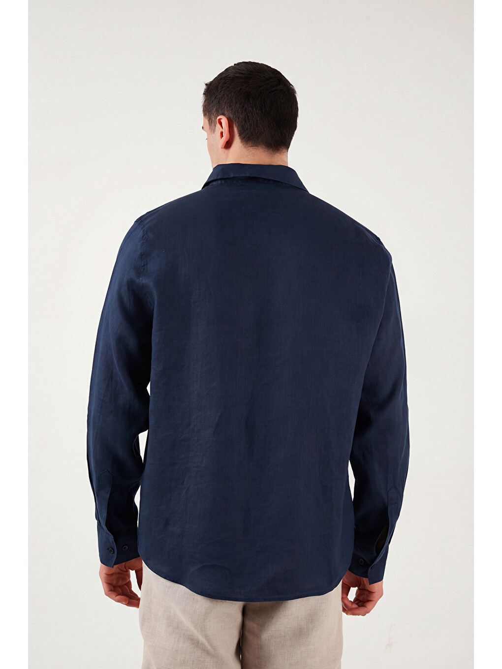 Lacivert Pamuklu Regular Fit Klasik Yaka Uzun Kollu % 100 Keten Gömlek Cf26s1210000-6