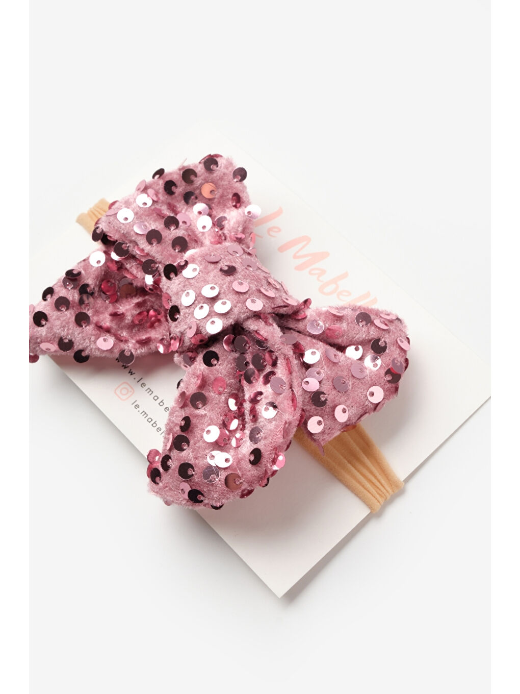 Pembe Gülkurusu Kadife Pullu Kız Çocuk Saç Bandı-1