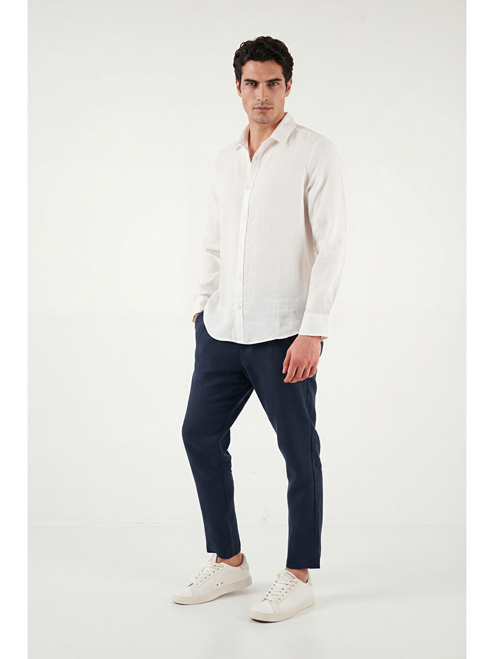 Beyaz Pamuklu Regular Fit Klasik Yaka Uzun Kollu % 100 Keten Gömlek Cf26s1210000-3