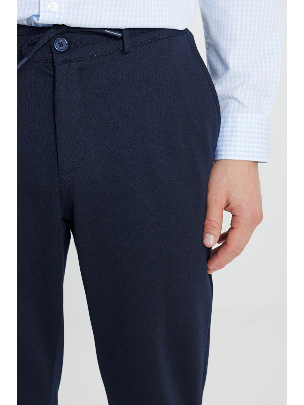 Erkek Lacivert Slim Fit Dar Kesim Beli Bağlamalı Yan Cepli Casual Jogger Pantolon-3