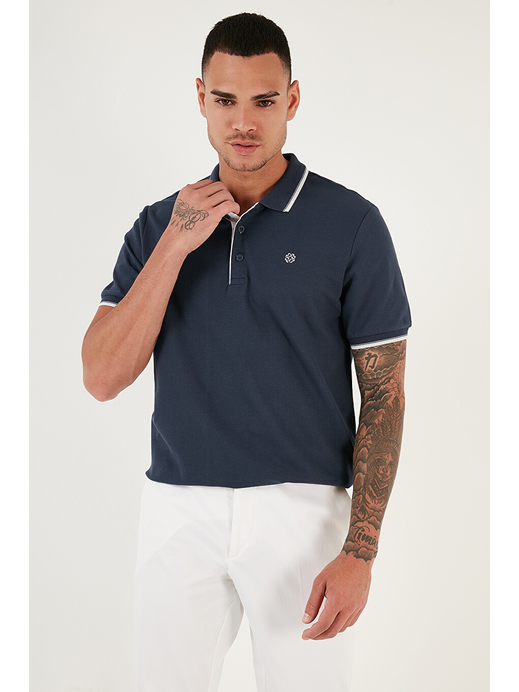 Lacivert Pamuklu Slim Fit Düğmeli 2'li Paket Polo Yaka T Shirt 5902118s2-1