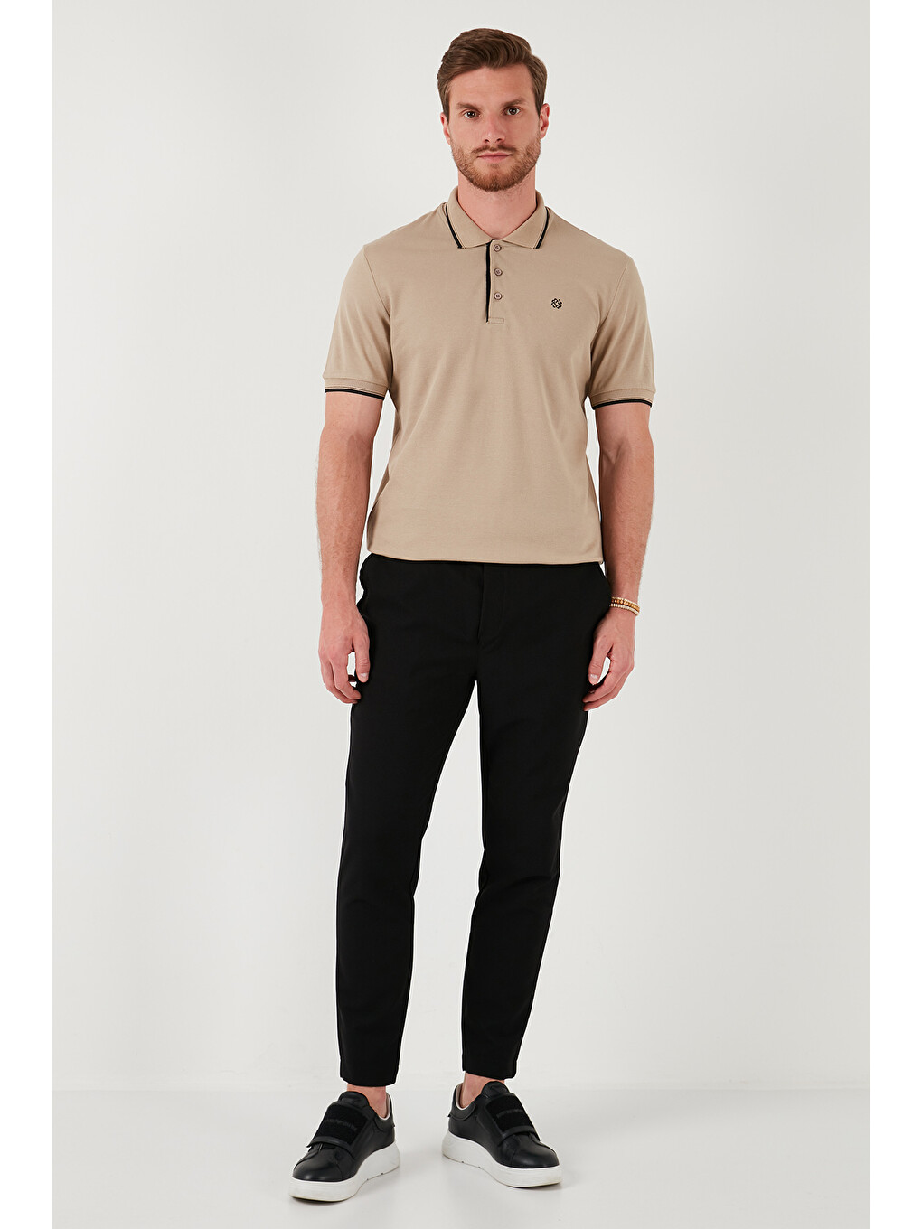 Bej Pamuklu Slim Fit Düğmeli 2'li Paket Polo Yaka T Shirt 5902118S2-2
