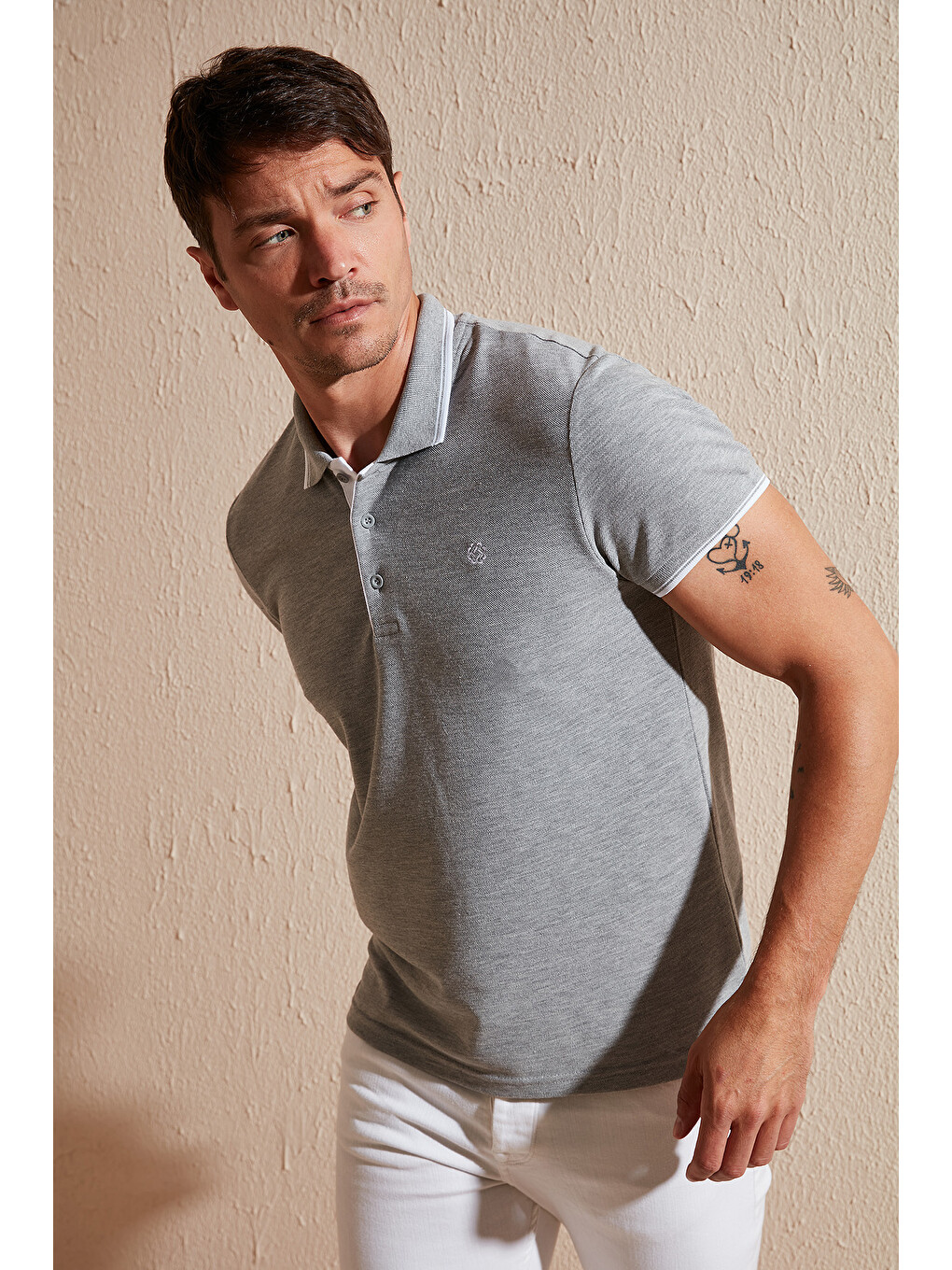 Gri Pamuklu Slim Fit Düğmeli 2'li Paket Polo Yaka T Shirt 5902118s2-2