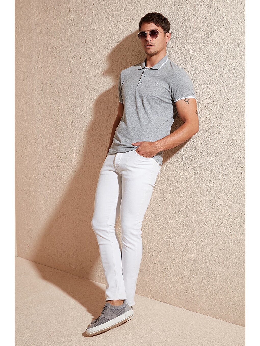 Gri Pamuklu Slim Fit Düğmeli 2'li Paket Polo Yaka T Shirt 5902118s2-3