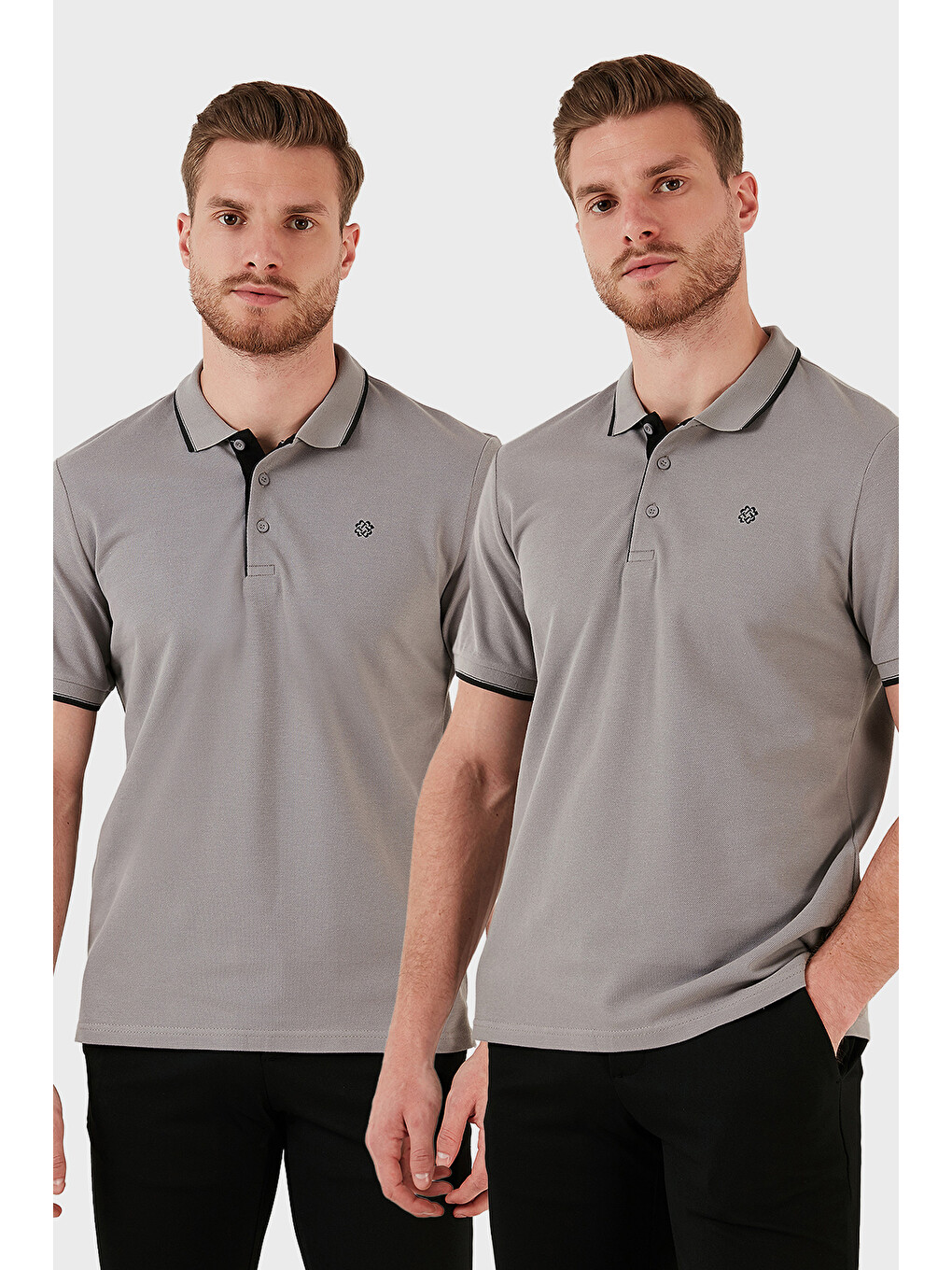 Bej Pamuklu Slim Fit Düğmeli 2'li Paket Polo Yaka T Shirt 5902118s2