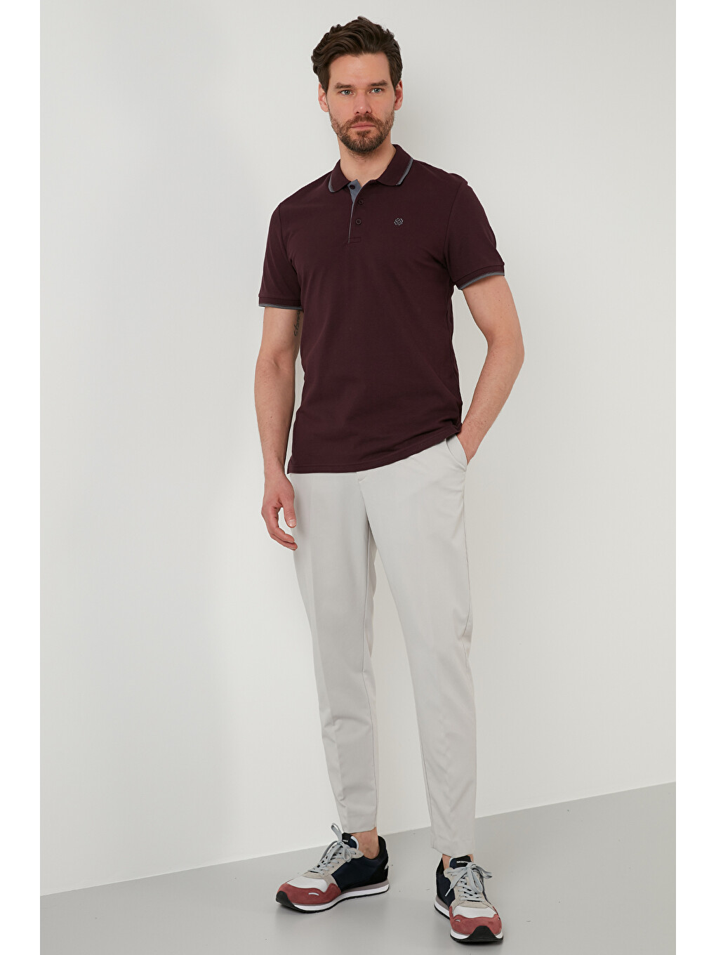 Kırmızı Pamuklu Slim Fit Düğmeli 2'li Paket Polo Yaka T Shirt 5902118s2-2