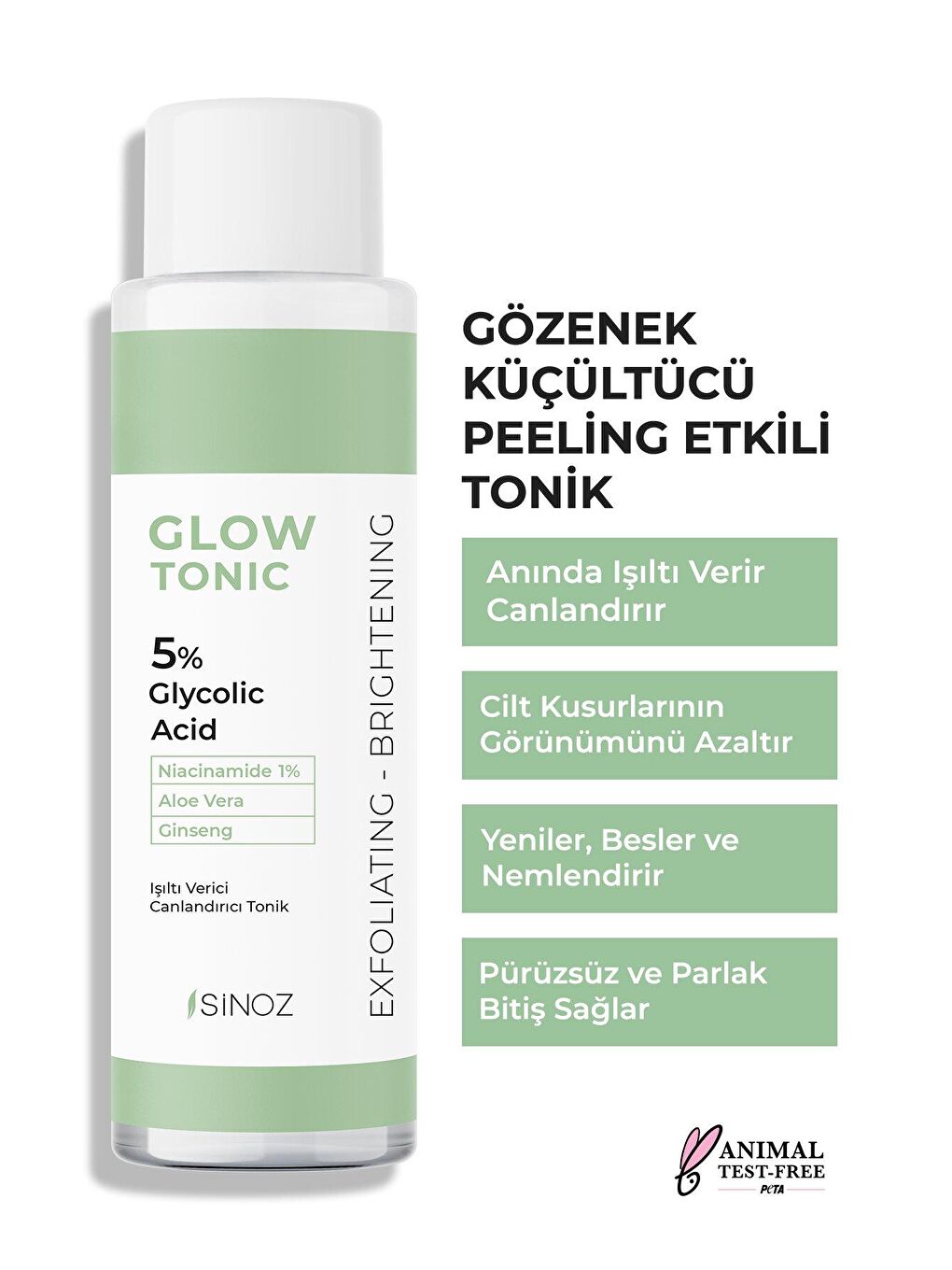 Sinoz Şeffaf Gözenek Sıkılaştırıcı Arındırıcı Canlandırıcı Peeling Etkili Glow Tonik Glycolic Acid %5 200 ml