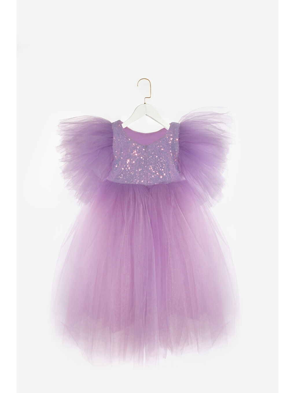 Lila Önü Pullu Kız Çocuk Tül Elbise - Halsey-4