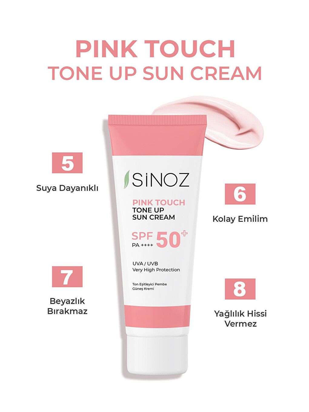 Sinoz Pembe Pink Touch SPF 50+ Ton Eşitleyici Pembe Yüz Güneş Kremi 50 ml Tüm Ciltler İçin - 2