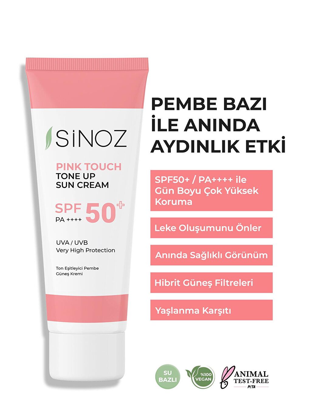 Sinoz Pembe Pink Touch SPF 50+ Ton Eşitleyici Pembe Yüz Güneş Kremi 50 ml Tüm Ciltler İçin