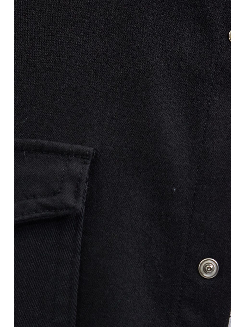 Slim Fit Uzun Kollu Dar Kesim Denim Jean Çift Cepli Spor Yaka Erkek Siyah %100 Pamuk Gömlek-5