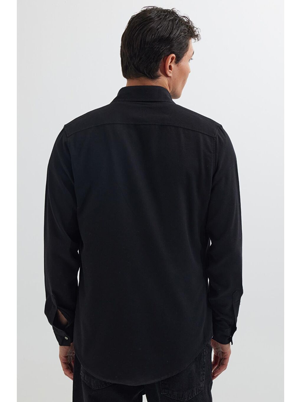 Slim Fit Uzun Kollu Dar Kesim Denim Jean Çift Cepli Spor Yaka Erkek Siyah %100 Pamuk Gömlek-6