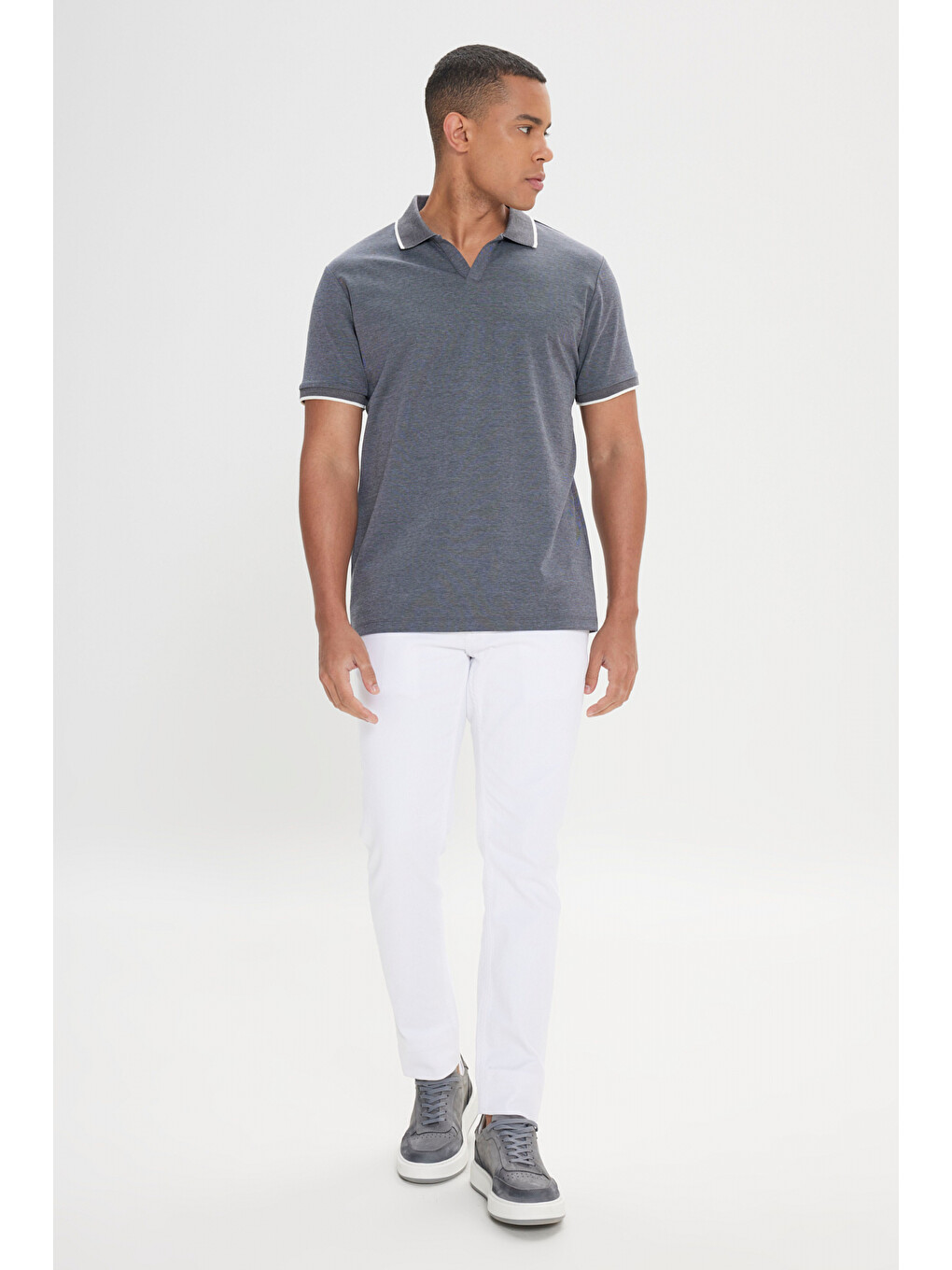Erkek Antrasit Slim Fit Dar Kesim Pamuklu Polo Yaka Tişört-1