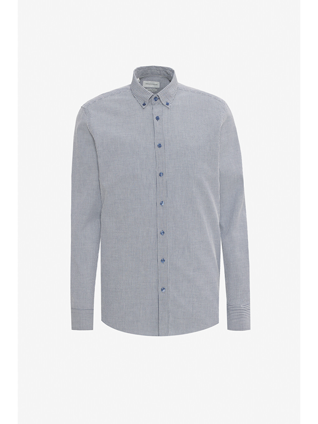 Erkek Lacivert-beyaz %100 Pamuk Slim Fit Dar Kesim Düğmeli Yaka Çizgili Gömlek-5
