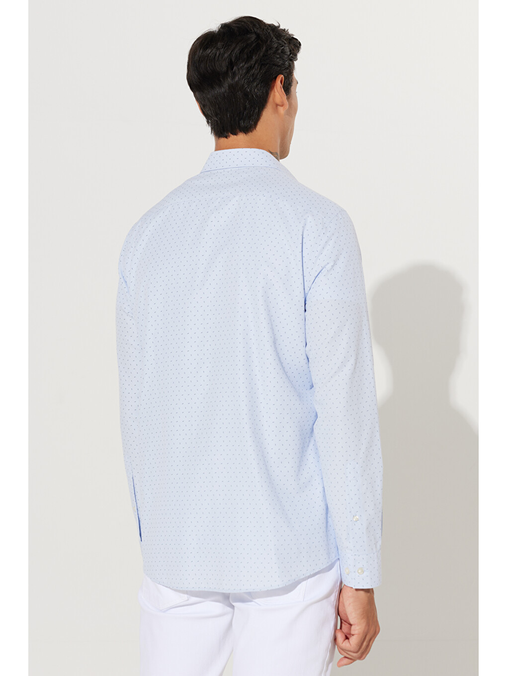 Erkek Mavi-lacivert Slim Fit Dar Kesim İtalyan Yaka Baskılı Gömlek-7