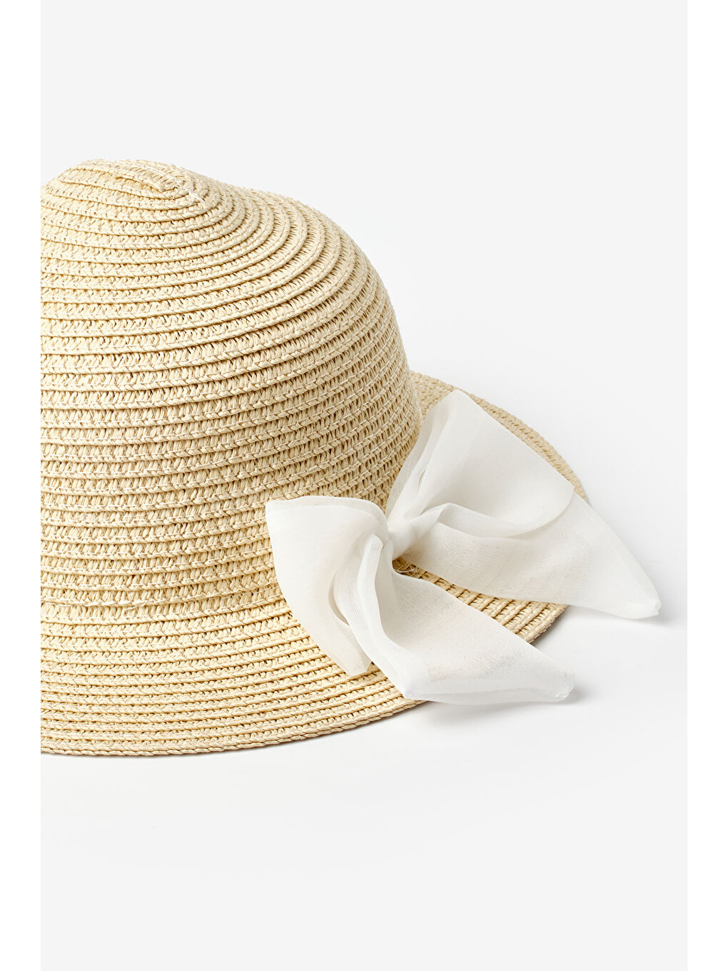 Beyaz Fiyonklu Kız Çocuk Hasır Şapka-1