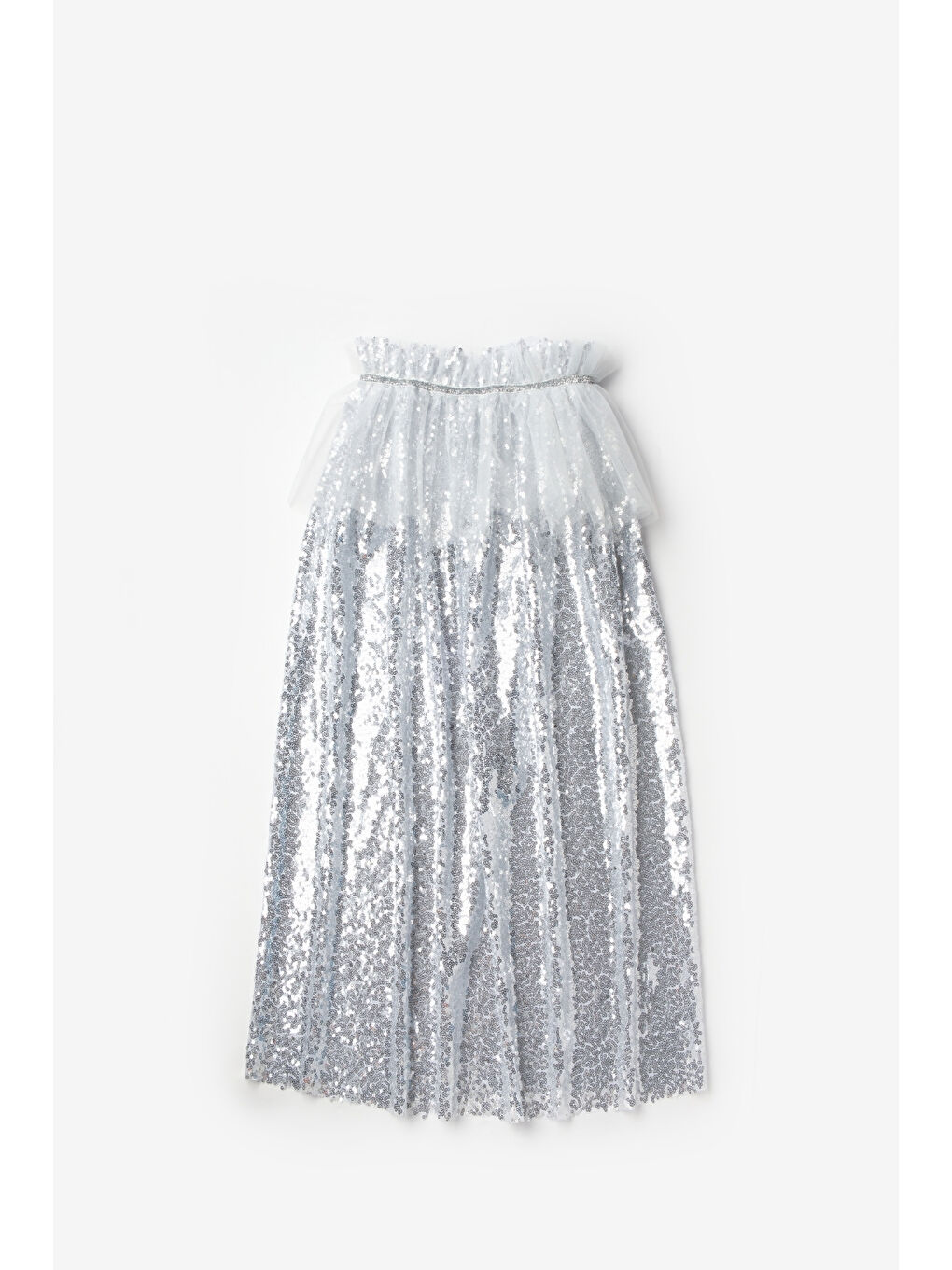 Gri Gümüş Payetli Kız Çocuk Parti Pelerini-3